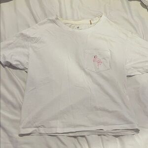 White Kids Shirt with Pink Flamingo